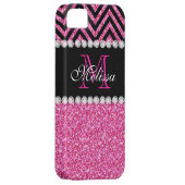 ピンクグリッターブラックシェブロンモノグラム Case-Mate iPhoneケース (裏面/右)