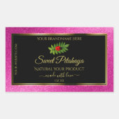 ピンクグリッターブラック製品ラベル素晴らし金ゴールド枠 長方形シール (正面)