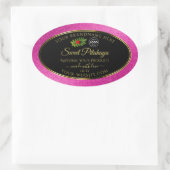 ピンクグリッターブラック製品ラベル金ゴールドフレームロゴ 楕円形シール (バッグ)