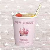 ピンクグリッタープリンセスクラウンフェアヤテール誕生日 紙コップ