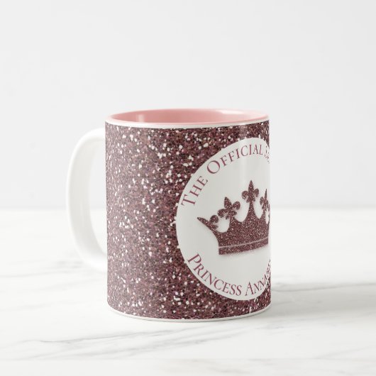 ピンクグリッタープリンセスクラウン名前をカスタムする ツートーンマグカップ (正面左)