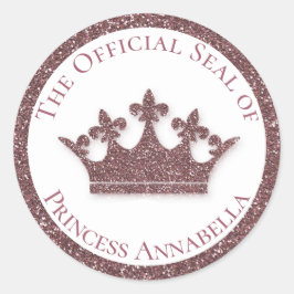 ピンクグリッタープリンセスクラウン名前をカスタムする ラウンドシール