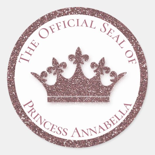 ピンクグリッタープリンセスクラウン名前をカスタムする ラウンドシール (正面)