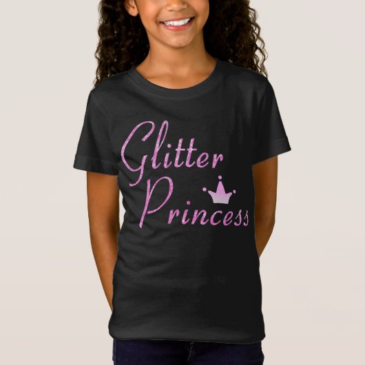 ピンクグリッタープリンセス王冠グリッタースパークル Tシャツ (正面)