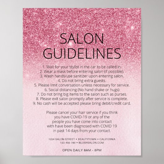 ピンクグリッターヘアサロンCovid健康安全 ポスター (正面)
