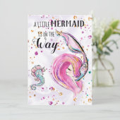〜ピンクグリッターヘアマーメイドベビーシャワー招待状 招待状 (スタンド正面)