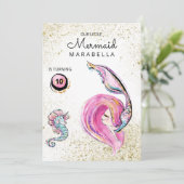 *~*ピンクグリッターヘアマーメイド誕生日パーティー 招待状 (スタンド正面)