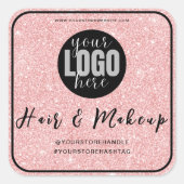 ピンクグリッターヘアメイクアップロゴ（ビジネスブランド用） スクエアシール (正面)