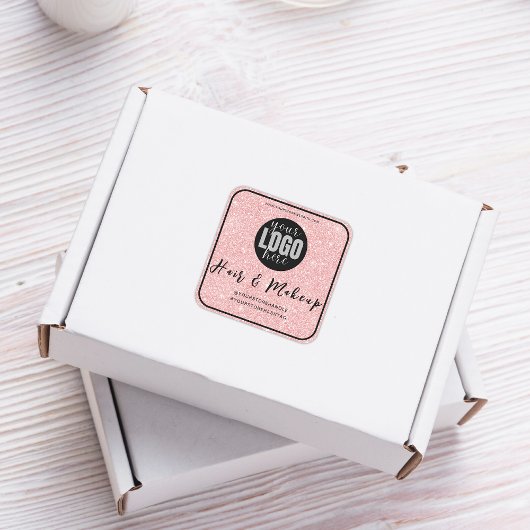 ピンクグリッターヘアメイクアップロゴ（ビジネスブランド用） スクエアシール