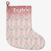 ピンクグリッターベビーガール名スパークルモダン ラージクリスマスストッキング (正面)