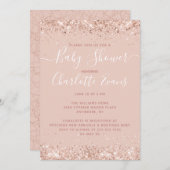 ピンクグリッターベビーシャワー招待状 招待状 (正面/裏面)