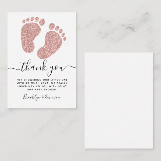 ピンクグリッターベビー足ベビーシャワーありがとう ノートカード (正面/裏面)