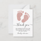 ピンクグリッターベビー足ベビーシャワーありがとう ノートカード (正面)