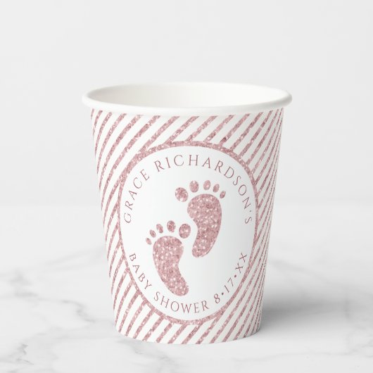 ピンクグリッターベビー足ベビーシャワーパーソナライズされた 紙コップ (裏面)