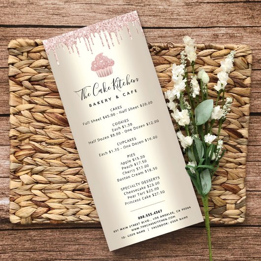 ピンクグリッターベーカリーカップケーキ金ゴールドパティシシェフメニュー ラックカード