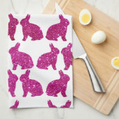ピンクグリッターホイルバニーイースター春 キッチンタオル (四つ折り)