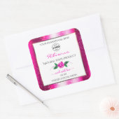 ピンクグリッターホワイトプロダクトラベルフローラバラロゴ スクエアシール (封筒)