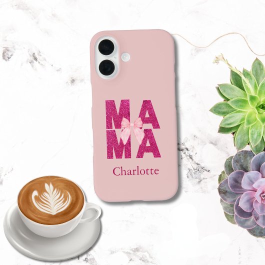 ピンクグリッターボウMAMAコケット風母の日ギフト Case-Mate iPhoneケース
