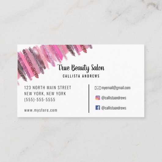ピンクグリッターポーランドブラシストロークネイリスト 名刺 (裏面)