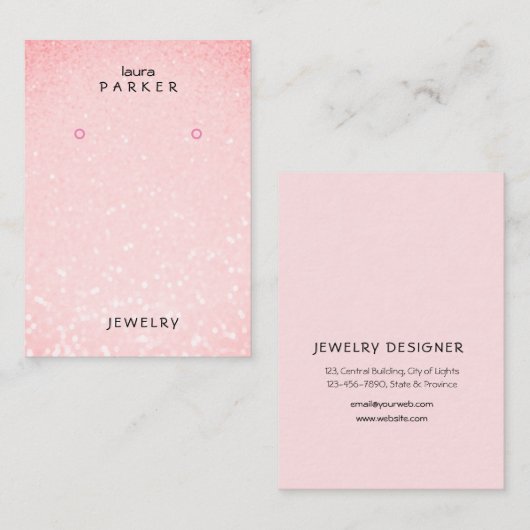 ピンクグリッターミニマルイヤリングデザイナーディスプレイ 名刺 (正面/裏面)