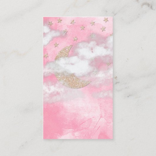 ピンクグリッタームーンスターおむつラッフルベビーシャワー エンクロージャーカード (裏面)