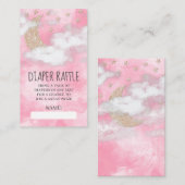 ピンクグリッタームーンスターおむつラッフルベビーシャワー エンクロージャーカード (正面/裏面)