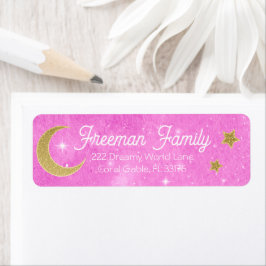 ピンクグリッタームーン&スターズ差出人住所ラベル ラベル