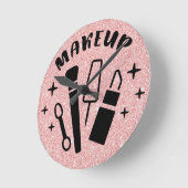 ピンクグリッターメイクアップをテーマにしたサロン ラウンド壁時計 (傾斜)