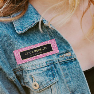 ピンクグリッターメイクアップアーティストヘアサロン モダン 名札