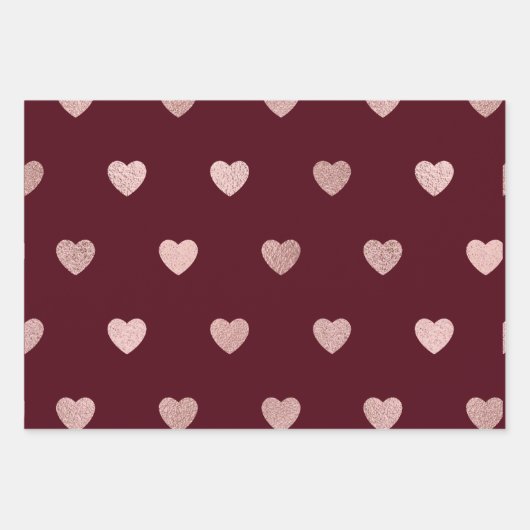 ピンクグリッターメタリックハートレッドパープルブラック ラッピングペーパーシート (正面)