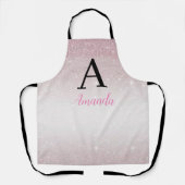 ピンクグリッターモノグラムあなたの名前を追加+イニシャル エプロン (正面)