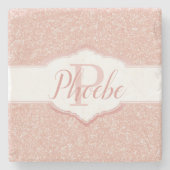 ピンクグリッターモノグラムコースター ストーンコースター (正面)
