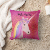 ピンクグリッターユニコーンレインボースパークルパーソナライズされた クッション (ブランケット)