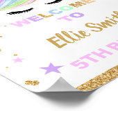 ピンクグリッターユニコーン誕生日パーティーウェルカムサイン ポスター (角)