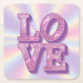 ピンクグリッターラブピンクラベンダーコースターセット スクエアペーパーコースター