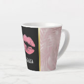 ピンクグリッターリップ&バラ金ゴールドトロピカル葉 カフェラテマグ (右アングル)