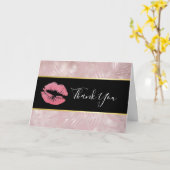 ピンクグリッターリップ&バラ金ゴールドトロピカル葉 カード (黄色い花)