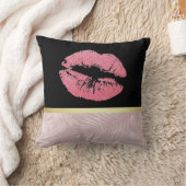 ピンクグリッターリップ&バラ金ゴールドトロピカル葉 クッション (ブランケット)