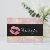 ピンクグリッターリップ&バラ金ゴールドトロピカル葉 サンキューカード (スタンド正面)