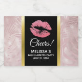 ピンクグリッターリップ&バラ金ゴールドトロピカル葉 スパークリングワインラベル (シングルラベル)