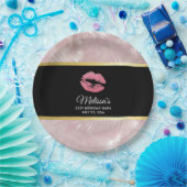 ピンクグリッターリップ&バラ金ゴールドトロピカル葉 ペーパープレート (パーティー)