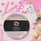 ピンクグリッターリップ&バラ金ゴールドトロピカル葉 ペーパープレート (パーティー)