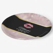 ピンクグリッターリップ&バラ金ゴールドトロピカル葉 ペーパープレート (アングル)