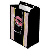ピンクグリッターリップ&バラ金ゴールドトロピカル葉 ミディアムペーパーバッグ (裏面アングル)