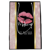 ピンクグリッターリップ&バラ金ゴールドトロピカル葉 ミディアムペーパーバッグ (正面)