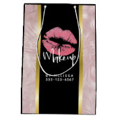 ピンクグリッターリップ&バラ金ゴールドトロピカル葉 ミディアムペーパーバッグ (裏面)