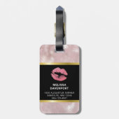 ピンクグリッターリップ&バラ金ゴールドトロピカル葉 ラゲッジタグ (裏面縦)