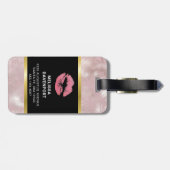 ピンクグリッターリップ&バラ金ゴールドトロピカル葉 ラゲッジタグ (裏面横)