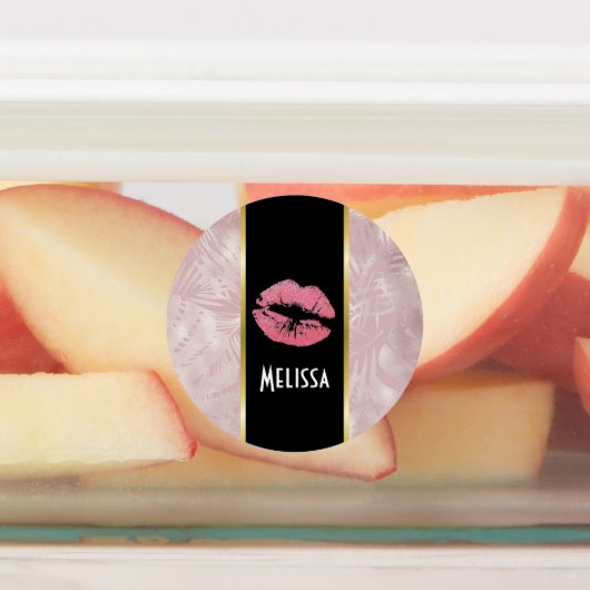 ピンクグリッターリップ&バラ金ゴールドトロピカル葉 ラベル (貼付)