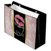 ピンクグリッターリップ&バラ金ゴールドトロピカル葉 ラージペーパーバッグ (正面アングル)